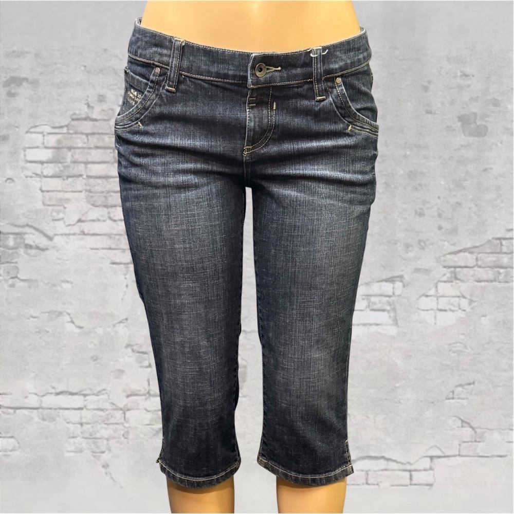 Esprit Denim 94107 Jeans Women’s Capri Dark Wash Stretch Crosshatch Detail 34